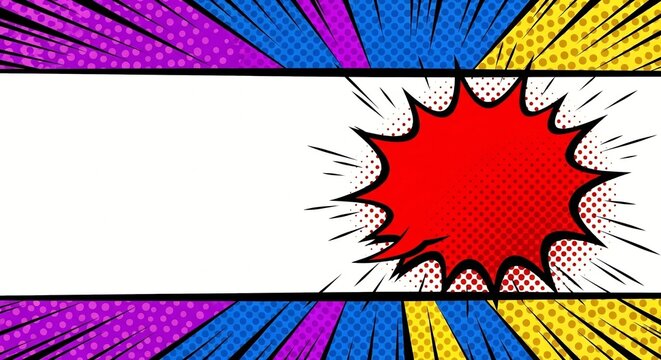 A colorful comic book style banner with a bold explosion design and blank space for text