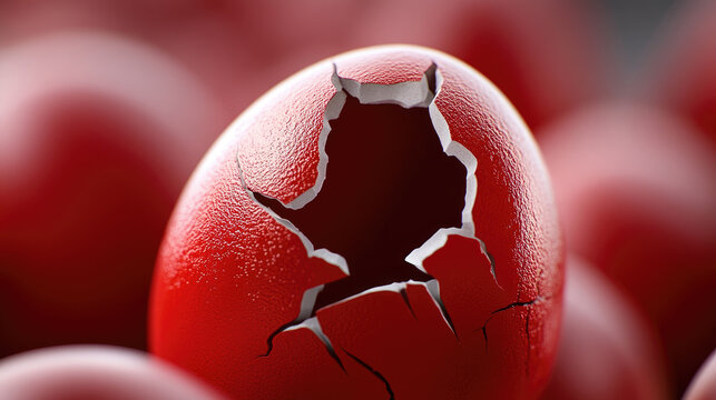 Red Easter egg breaking open, symbolizing new life, spiritual rebirth, and the resurrection of Christ during Orthodox Easter celebrations and traditions. Easter Monday