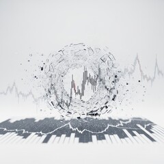Obraz premium Financial Market Volatility: Shattering Glass Sphere with Stock Charts