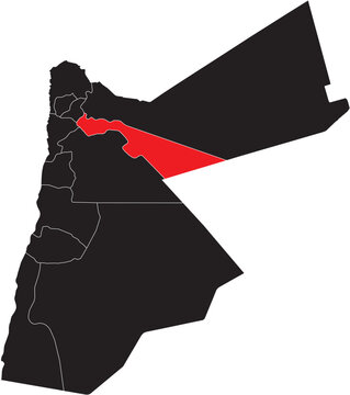 Az Zarqa Governorate Highlighted on Map of Jordan with Regions, Editable Vector