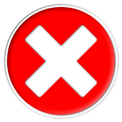 Fototapeta premium Red cross mark icon in circle with 3d glossy effect and white border isolated on white