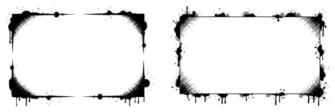 Rectangular decorative frames with ink splatters in vintage engraving style