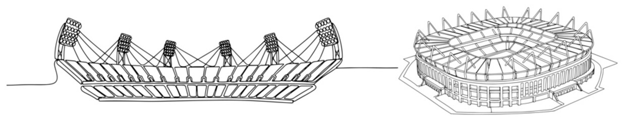 Modern sports stadium and arena architecture in continuous line art style © Katarzyna