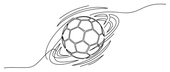 Obraz premium Soccer ball with dynamic motion swirls continuous one line drawing style