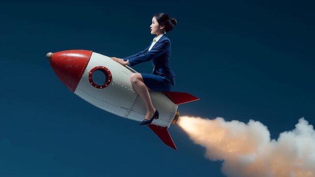 日本人女性がロケットで勇ましく発進