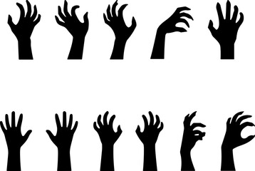 Obraz premium Hand gesture silhouette icon set vector illustration featuring 10 expressive designs with diverse finger positions and symbolic movements