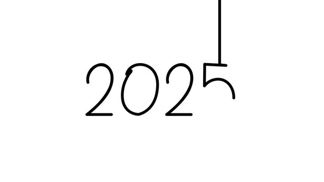 2029 years continuous line dynamic scrolling progression timeline animation on black background. single one line art yearly past to future time 2029 numbers evolution