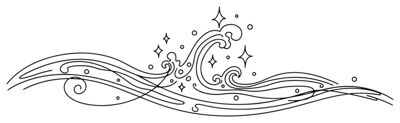 Fototapeta premium Stylized ocean waves with stars in clean line art style