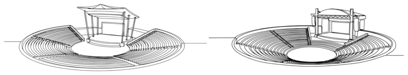 Open air theater arena and amphitheater structure in minimalist line art style © Katarzyna