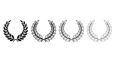 Obraz premium A set of four laurel wreath vector icons in black and white, perfect for award or achievement designs, with a clean and simple style.