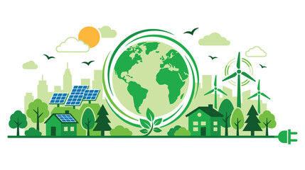 Ecological planet banner with renewable energy technology and nature © GW