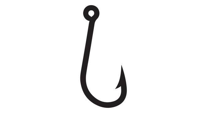 A simple black fishing hook on a Transparent Background for outdoor and recreational activities