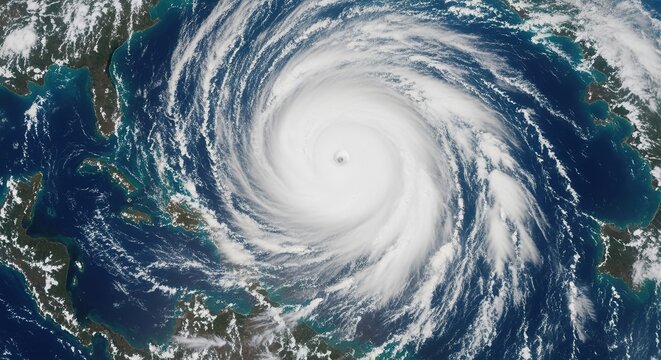 Hurricane weather satellite view storm clouds climate change global warming eye of storm