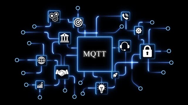 M Q T Protocol Digital Network Connection Technology with and Glowing Blue Circuit Lines MQTT protocol