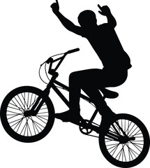 Naklejka premium Silhouette of BMX rider performing stunt, vector artwork capturing dynamic motion