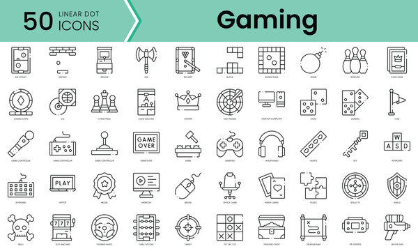 Set of gaming icons. Line art style icons bundle. vector illustration