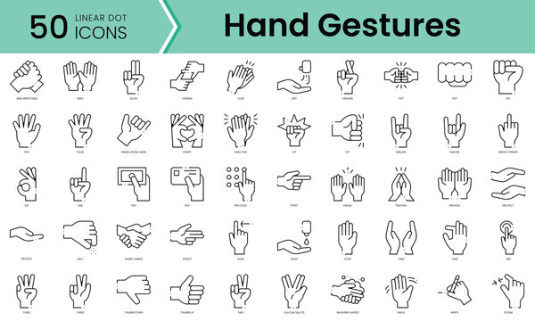 Set of hand gestures icons. Line art style icons bundle. vector illustration