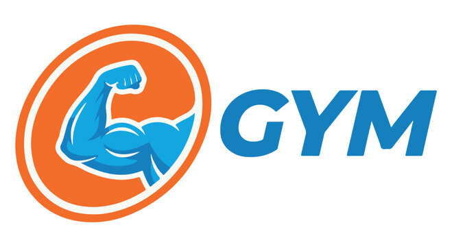 A logo for a modern gym with a flexing arm and the word gym