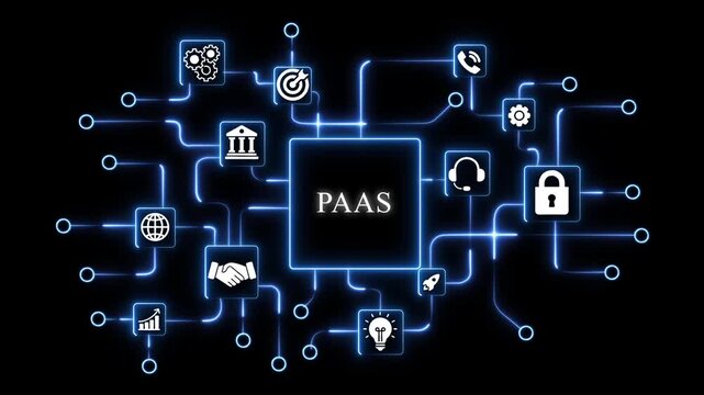 Platform as a Service P A S digital network concept with interconnected representing technology business and security