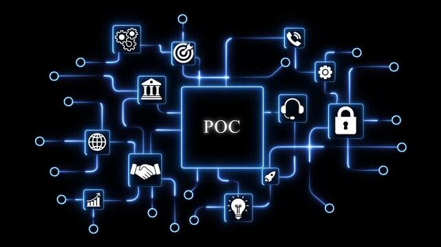 Digital Network Concept with P O C Central Node and Connected for Technology Business Innovation proof of concept