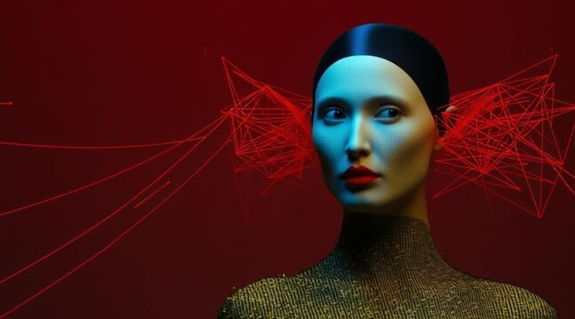 Futuristic humanoid robot woman, artificial intelligence and future technology concept, cinematic stock video