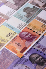Indian paper currency, rupees, for financial transactions and exchange. Indian rupee currency