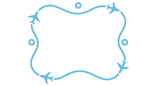 A blue airplane route map on a Transparent Background with a wavy line and circles