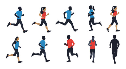 Fototapeta premium A collection of running figures in dynamic poses showcasing athleticism and movement as a stark silhouette high quality professional detailed modern