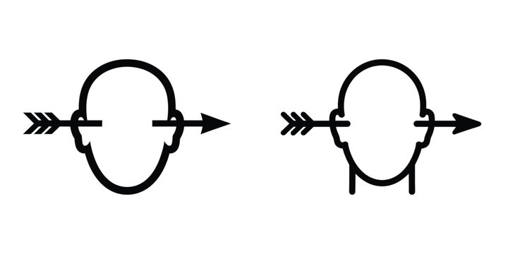 April Fools Prank Vector Illustration &ndash; Funny Arrow Through Head Optical Illusion, Humor Outline Icon Set, Minimalist Joke Line Art Design for April 1st Celebration and Comedy Themes