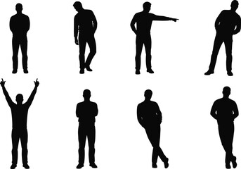 Obraz premium Human silhouettes in standing poses, gesture illustration, body language design concept, posture diversity theme