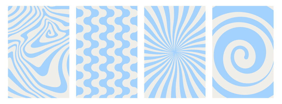 Abstract milk swirl wave patterns set. White liquid cream wavy backgrounds collection. Retro spiral and splash texture vector