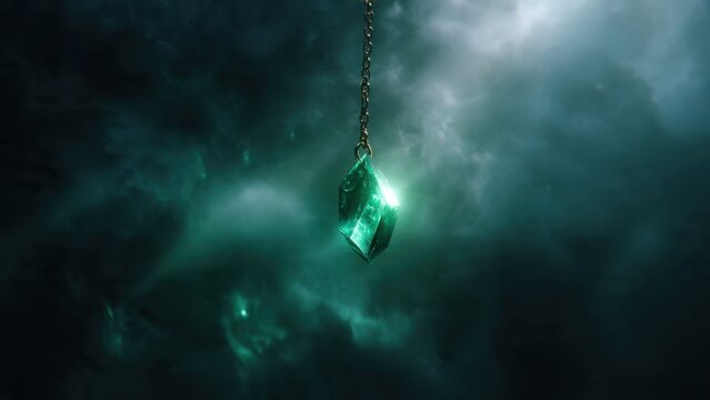 Glowing Emerald Crystal Pendant on Chain