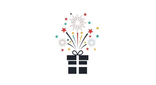 Black Gift Box with Colorful Fireworks.