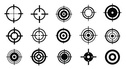 A collection of black and white target sights varying in design and complexity presented as a graphic silhouette high quality professional © GDOthoi02