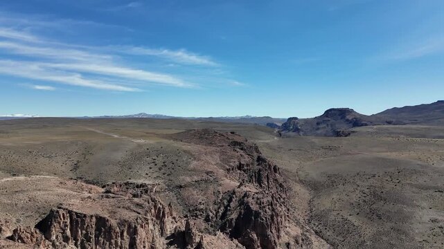 Deep canyon of the Rio Pinturas in Santa Cruz, Argentina. Steep cliffs and colorful rock formations in Patagonia.