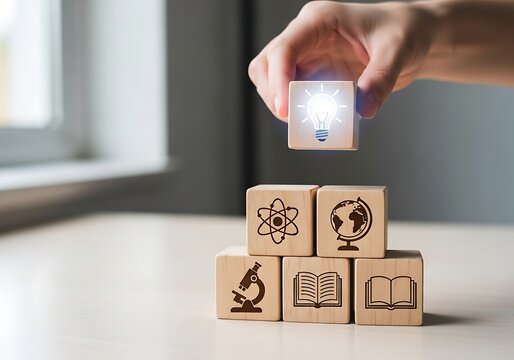Skill Development And Education Growth Concept With Wooden Learning Blocks