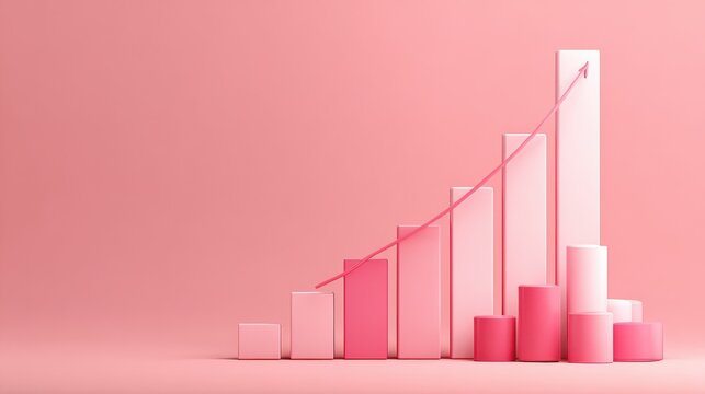 data analytics chart rising on a pink isolated background