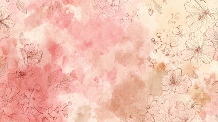 Watercolor Floral Background in Pink and Peach