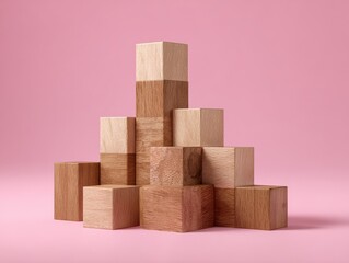 Obraz premium growth concept wooden blocks on a pink isolated background