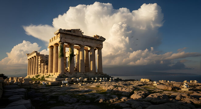 Ancient Greek Parthenon Temple Acropolis Athens Landmark.