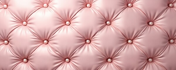Fototapeta premium Soft pink tufted upholstery features pearl accents. This plush fabric creates a luxurious quilted texture, perfect for elegant event backdrops or decorative design elements.