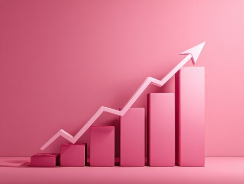 line graph upward trend on a pink isolated background