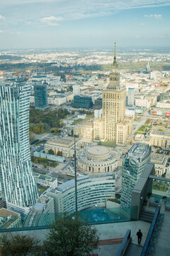 View from fresh observation point on Varso tower skyscraper in Warsaw, Poland. Polish capital city center from a bird's-eye view on 8 of October, 2025 in Warsaw, Poland