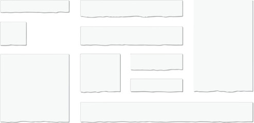 Vector set of blank postage stamps and paper sheets featuring realistic shadows and clipping paths for corporate business letter or envelope document template design