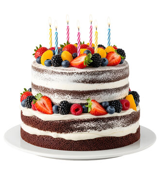 Bolo de Anivers&aacute;rio R&uacute;stico de Chocolate com Cobertura de Frutas