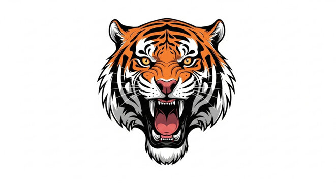 A fierce tiger head illustration with open mouth and sharp teeth