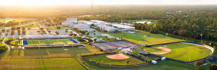 Public high school open air sports facilities in North Port, Florida. American football stadium,...