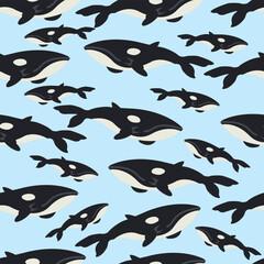 Seamless pattern with killer whales orcas marine animal background © Veronika