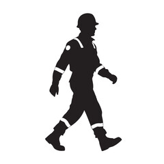 Construction Worker Silhouette Walking Isolated On White For Industry Concepts