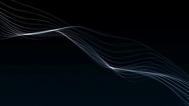 Simple Sleek Patterns. Modern White Line Art Illustrating Electronic Audio Signals Against Dark Backdrop